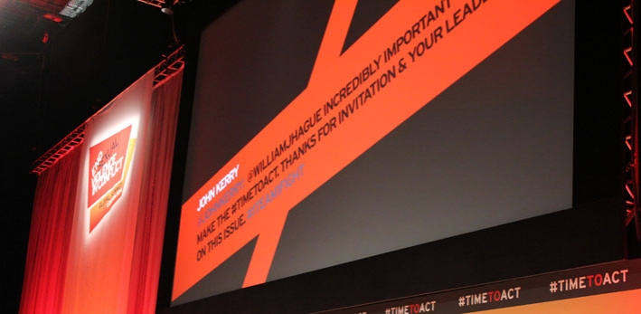 A view of the stage at the Ending Sexual Violence in Conflict summit held in London in June 2014