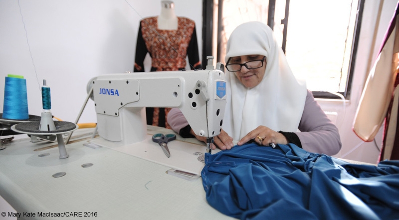 Woman participating in sewing course, Jordan. 