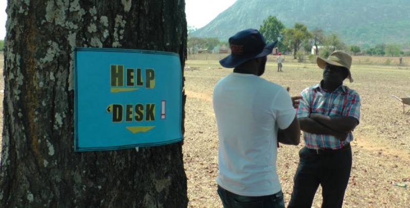 An information point for recipients of cash transfers in Zimbabwe