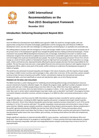 CARE International recommendations on the post 2015 development framework