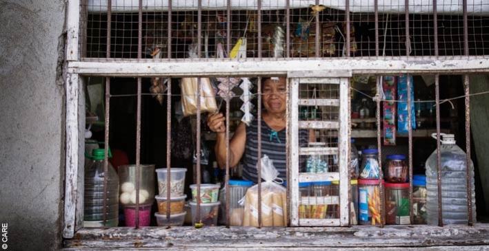 Veronica, a micro-entrepreneur in the Philippines, in her small shop from which she also runs a ginger-tea-making business 