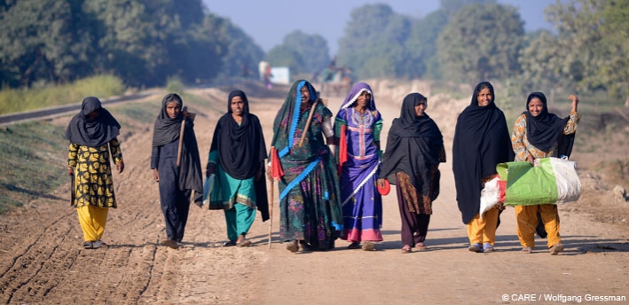 Road maintenance workers in a village in Sindh Province, Pakistan 