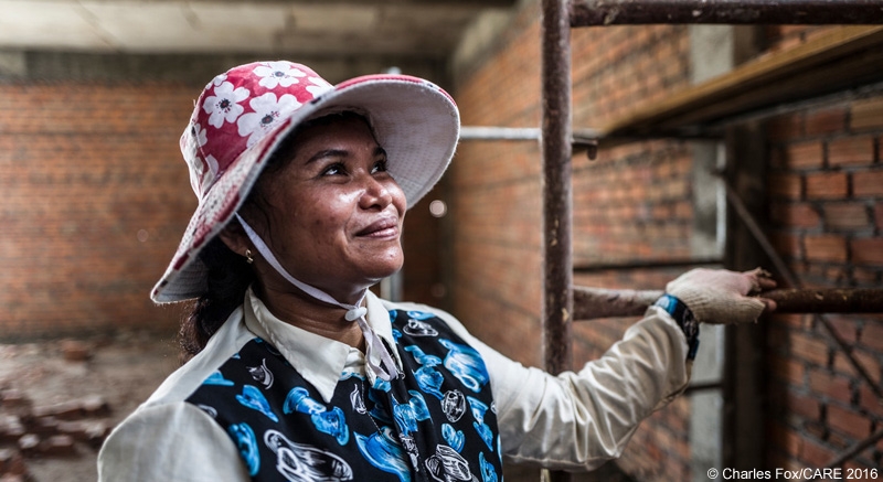 Woman employed in the construction industry in Cambodia.