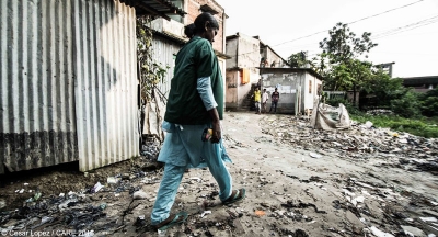 Sharmin Akhter on her way to the garment factory where she works in Bangladesh