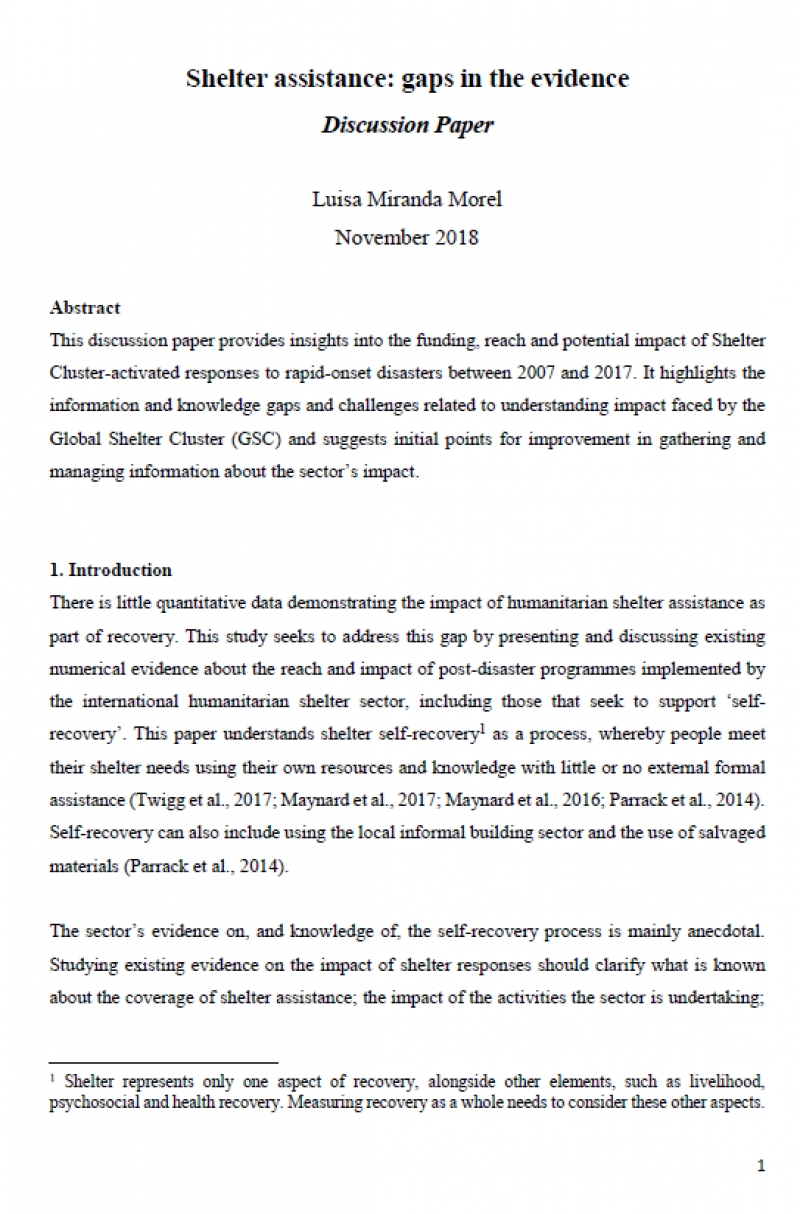 Shelter assistance: gaps in the evidence