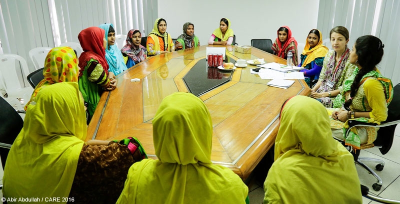 Garment workers attend a meeting at a factory in Gazipur, Bangladesh