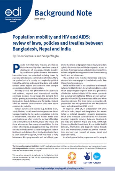 Population mobility and HIV and AIDS: review of laws, policies and treaties between Bangladesh, Nepal and India