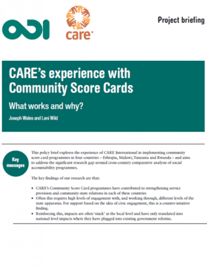 CARE&rsquo;s experience with Community Score Cards: What works and why? - project briefing