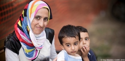 Syrian refugee Dana (not her real name) and her sons in Serbia