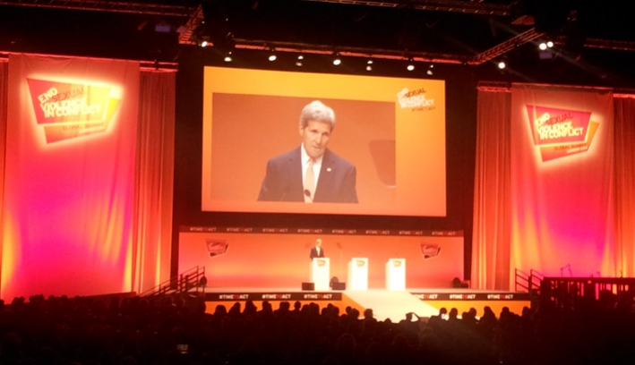 John Kerry speaking at the Global Summit to End Sexual Violence in Conflict