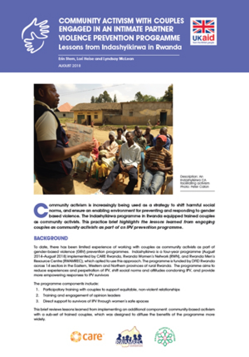 Community activism with couples engaged in an intimate partner violence prevention programme: Lessons from Indashyikirwa in Rwanda - Practice brief