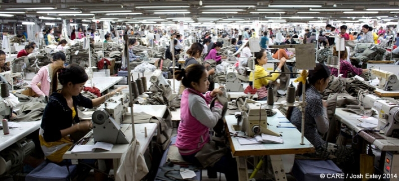 Workers at a garment factory in Cambodia