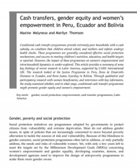 Cash transfers, gender equity and women's empowerment in Peru, Ecuador and Bolivia