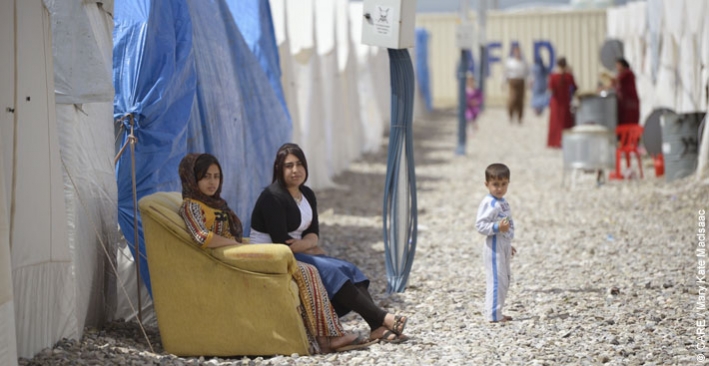 Women at Berseve 1, one of the largest camps for displaced people in northern Iraq, with almost 15,000 people living there