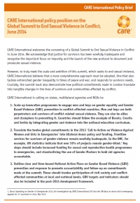 CARE International policy position on the Global Summit to End Sexual Violence in Conflict, June 2014