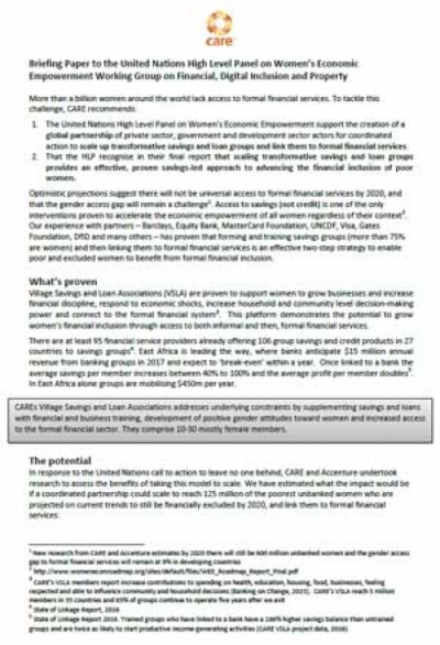 Briefing paper to the UN High Level Panel on Women&rsquo;s Economic Empowerment Working Group on Financial, Digital Inclusion and Property