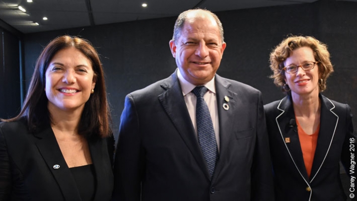 Mary Ellen Iskenderian, President and CEO of Women&rsquo;s World Banking; Luis Guillermo Sol&iacute;s, President of Costa Rica; and Michelle Nunn, President and CEO of CARE USA