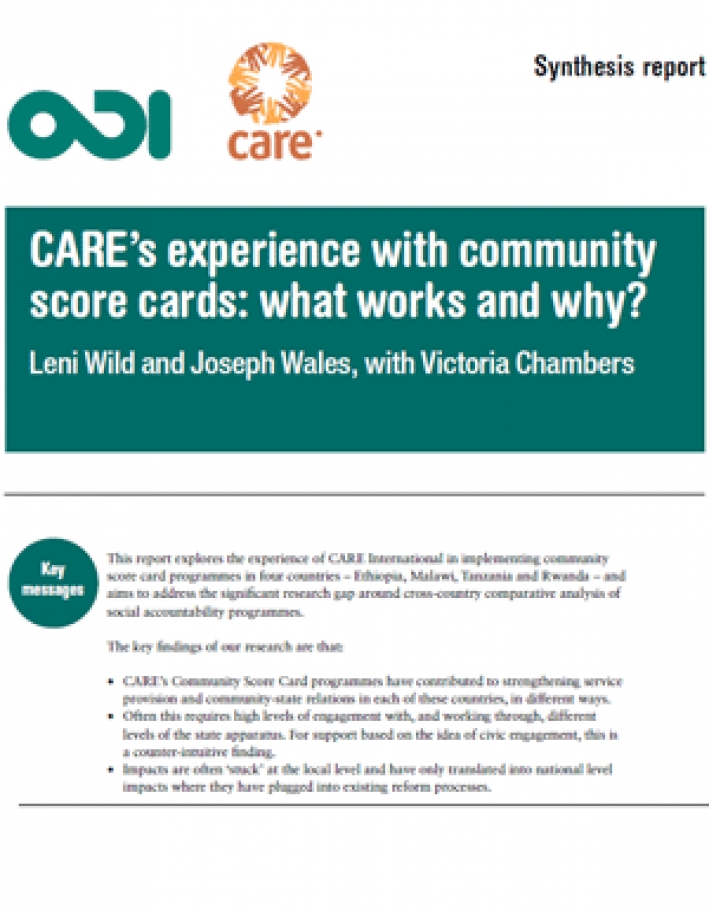 CARE&rsquo;s experience with Community Score Cards: What works and why? - synthesis report
