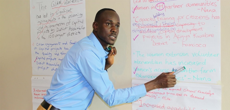Project staff in Ghana at a workshop on the Contribution Tracing methodology