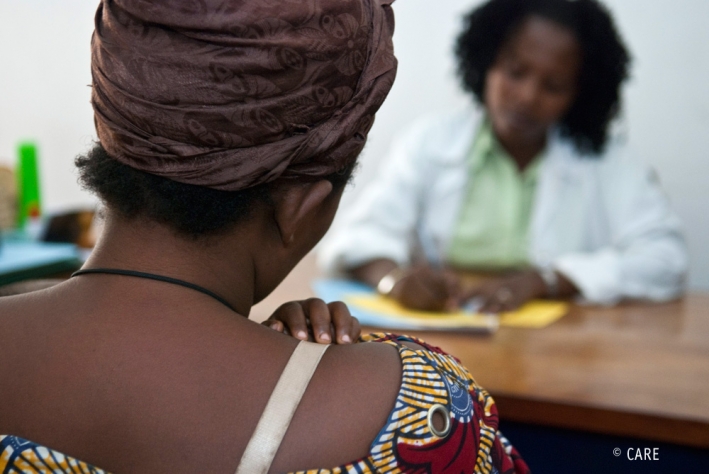 A woman survivor of sexual violence receives medical support in Burundi