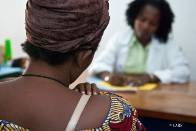 A woman survivor of sexual violence receives medical support in Burundi