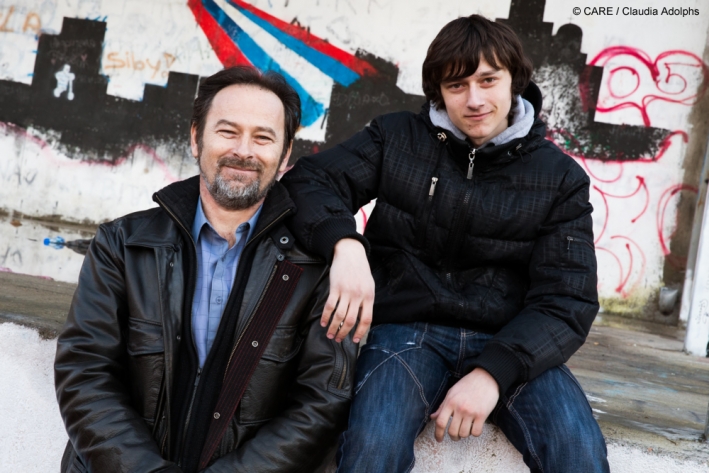 Marko, aged 17, a participant in CARE's Young Men Initiative in Kosovo, with his father Dragan &copy; CARE/Claudia Adolphs