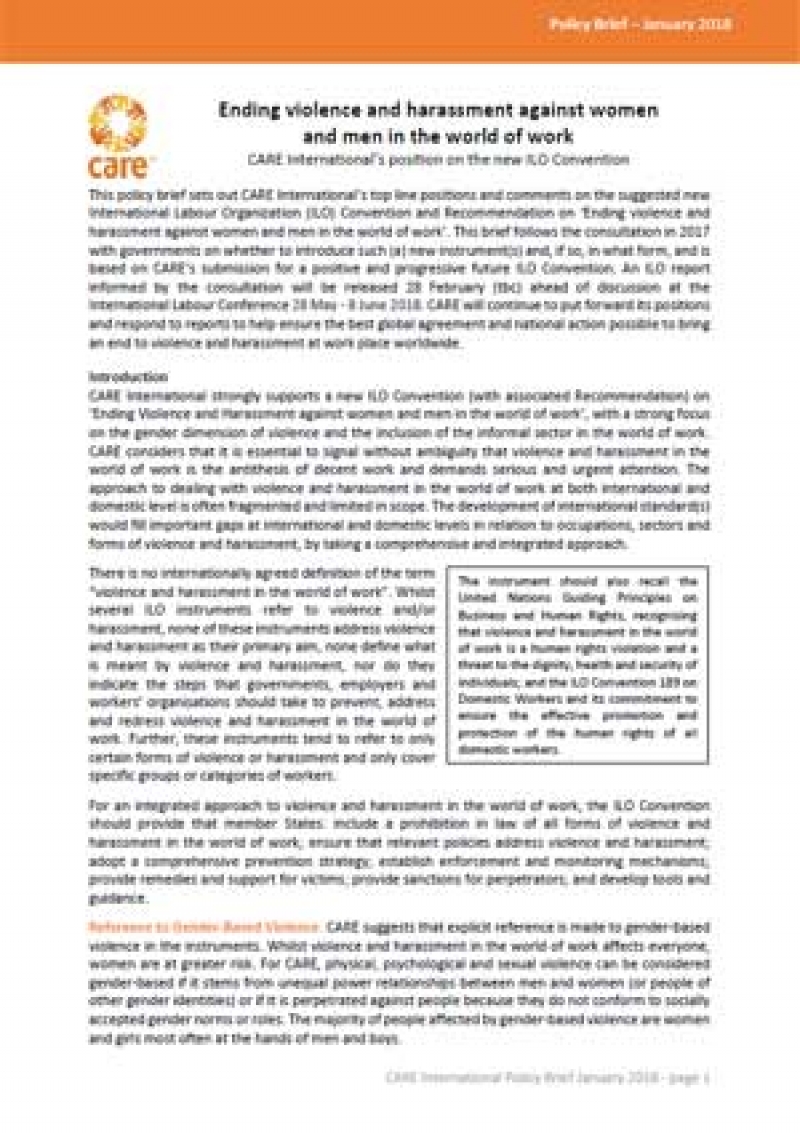 Call for a progressive ILO Convention and Recommendation on ending violence and harassment in the world of work