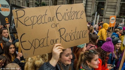 A placard at CARE&rsquo;s #March4Women event on International Women&rsquo;s Day 2018