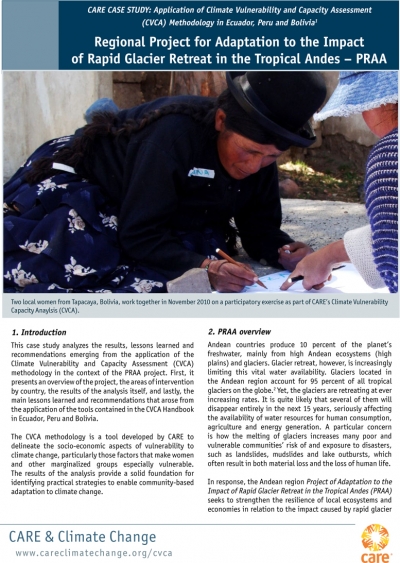CARE CASE STUDY: Application of Climate Vulnerability and Capacity Assessment (CVCA) Methodology in Ecuador, Peru and Bolivia